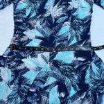 Women's Crewneck Tropical Print Playsuit Romper Size Small Vacation Resort Blue Photo 5