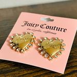 Juicy Couture  Gold Heart Stud Earrings Crystal Beaded Border NWT Photo 1