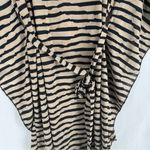 Elif Jordan Taylor Semi Sheer Tan & Black Striped Belted Batwing Tunic Coverup Photo 3