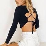 Verge Girl Sicily Sunsets Black Open Tie Back Crop Top Long Sleeve NWT Photo 0