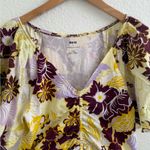 Anthropologie Maeve Cinched Floral Yellow and Burgundy Top Size Medium M Photo 3