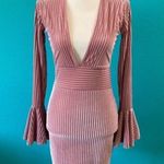Rare London ⭐️ ASOS  pink velvet stripe flute sleeve dress Photo 2