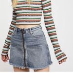 We The Free  Women’s O-Ring Zip Front Frayed/ Fringe Detail Denim Mini Skirt 27 Photo 5