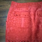 Yoana Baraschi Anthropologie Baraschi Red Embroidered Eyelet Linen Short Skirt SZ 0 Pockets Photo 2