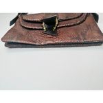 DONALD J PLINER Dark Brown Crocodile Embossed Snap Closure Shoulder Handbag Photo 6