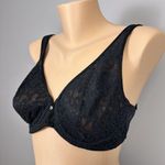 Delicates Vintage Bra 36C Black Lace Unlined Underwire Stretch Satin Sexy Retro Photo 1