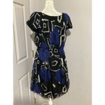 Theory Blue Black Silk Bubble Skirt Career Cocktail Mini Dress Short Sleeve S Photo 3