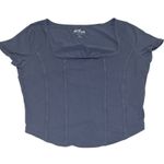 Hollister Corset Seamed Blue Gray Slate Crop Top Large Square Neck Short Sleeve Photo 1