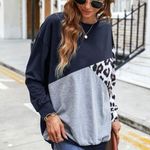 SheIn Leopard Print Colorblock Drop Shoulder Sweatshirt Photo 0