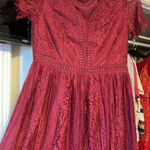 Merokeety V Neck Lace Wine ColorWedding Dress Bridesmaid Cocktail Maxi Dress Photo 8