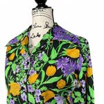 1970s Floral Print Blouse Le Soft Shirt Lady Manhattan Glows in UV Blacklight Orange Size 14 Photo 6