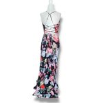 Cachet Formal Black Floral Maxi Dress 4 Crisscross Back V Neck Evening Gown Photo 7