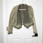 Free People Size Small Collapsing Twill Moto Jacket In Military Distressed Hem Photo 1