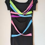 Women's Mini Dress Rainbow Stripe Open Back Black Size Medium Photo 0