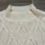 And now this cable knit mock neck long sleeve sweater size small pearl detail White Photo 0