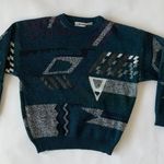 Vintage Blue Abstract Knit Sweater Multiple Size XL Photo 0