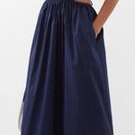 STAUD Vanessa halterneck cotton blend poplin dress pocket tie back midi navy M Blue Size M Photo 0