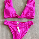Trina Turk  Hot Pink Bikini Set Ruched Plunge Top & Classic Bottoms Photo 0