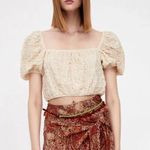 ZARA Cream Textured Balloon Puff Sleeve Crop Top Short Sleeve - Women’s Medium Photo 0