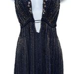 Free People Beaded Sequin Plunging Midnight Navy Tulle Gown Maxi Dress 12 Photo 9