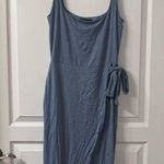 See You Monday  Blue Sleeveless Wrap Midi Dress Photo 0
