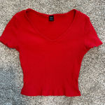 SheIn ribbed Red V-Neck short sleeve top size XS Photo 0