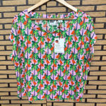 Bouffants &‎ Broken Hearts Pink Flamingo Linen Cap Sleeve Top Size Large Photo 0