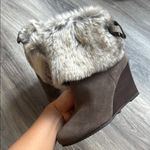 Chinese Laundry  Faux Fur Brown Wedge Ankle Boots Leather Booties Photo 2