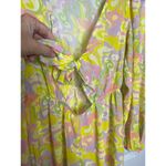 Beach Riot  Yellow Pink Romper Cover Up Medium Tie Front V Neck Photo 4