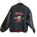 Disney  Store Mickey Varsity Jacket Mens XL Gray Faux Leather Embroider Nice Guy Photo 1