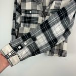 American Eagle  Cozy Cropped Flannel Shirt Sz Large Black White Plaid Photo 11