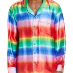 BP New  Rainbow Ombre Stripe Satin Button Down Shirt Photo 0