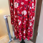 Old Navy Long Sleeve Floral Oriental Stretchy Dress Midi Red White Casual L Photo 2