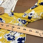 Kori  AMERICA size small mustard blue floral cold shoulder top lace detail button Photo 7