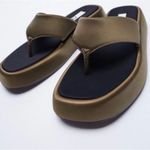 ZARA Satin Effect Low Heel Platform Sandals Green Khaki Size EU 36 Photo 0