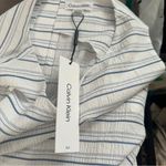 Calvin Klein  Size M White Blue Striped Top NWT Back Buttons Business Casual Chic Photo 10