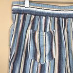 Per Se Women’s Linen Blend Boho Striped Tie Waist Fold-Over Hem Shorts Photo 5