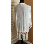 Oliver Large Cardigan Boho Fringe Crochet Open Front‎ Swimsuit Cover Up Beach White Photo 2