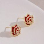 Gold and Red Rose Earrings Photo 1
