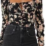 Free People NWT Black Floral Tie Back Crop Top Size L Photo 0