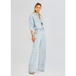 RETROFETE Russo Wide Leg Jumpsuit Light Wash Denim Utility Cargo Long Sleeve XXS Blue Photo 2