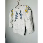 Ba&sh  White Knit 100% Cotton Crochet Stitches Bright Florals Miro Sweater Size S Photo 5