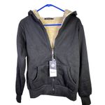 NWT Yeokou Black Sherpa Lined Full Zip Hoodie Jacket Cozy Winter Small Photo 5