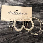 Elegant Pearl and Silver Hoop Earrings Set Photo 0