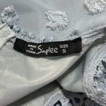 Simplee Mini Dress Light Blue Dot Long Sleeve Smocked S Small Photo 2