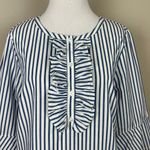 Draper James  Top Womens Small Blue Striped 3/4 Bell Sleeve Cotton Ruffle Relaxed Photo 1