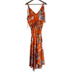 Chicme Belted Maxi Dress Womens XL Orange Floral Lightweight Resort Vacation Photo 4