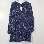 Parker Navy Floral Embroidered Women's Dress Flowy Long Sleeves Photo 2