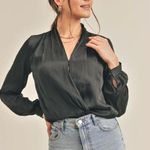 Reset Olive Green Satin Long Sleeve Wren Bodysuit Flowy Loose Women L NWT Size L Photo 2