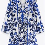 ZARA Floral Linen Blend Belted Mini Shirt Dress Sz L Photo 1